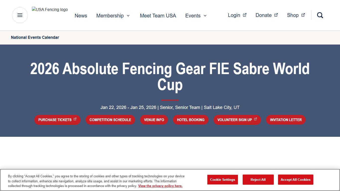2026 Absolute Fencing Gear FIE Sabre World Cup USA Fencing