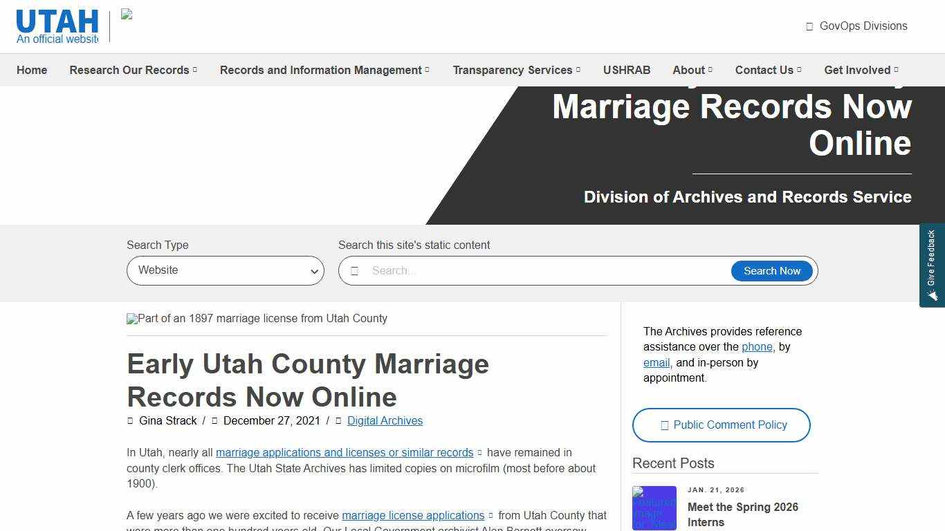 Early Utah County Marriage Records Now Online Utah Division of Archives and Records Service